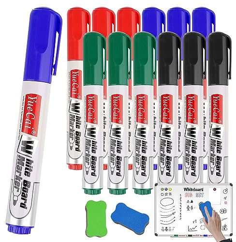 Whiteboard Marker, 12 Stück 4 Farben Whiteboard Stifte Abwischbar, Non Permanent Dry Erase Marker, White Board Marker Pens für Schule, Büro, Zuhause - Rundspitze 3mm