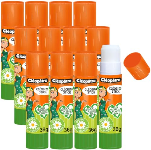 Cleopatre - låda med 12 vegetabiliska limstavar i 36 g - naturlig lösningsmedelsfri - perfekt för skolor, brevpapper, kontor, skolmaterial