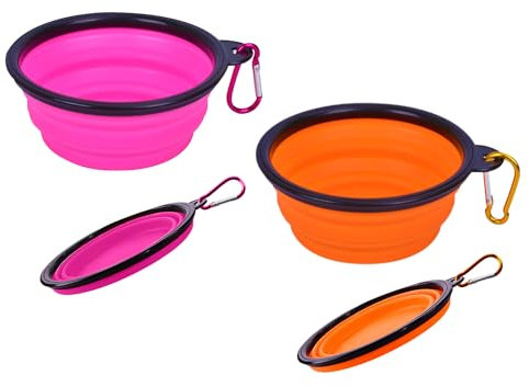 Cuencos plegables para perros de 2 piezas con mosquetón de 2 piezas, cuencos para mascotas de silicona, cuencos plegables para perros, para actividades al aire libre, viajes y perreras