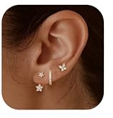 JeweBella 3 Paia Orecchini Set in Argento 925 per Donna Oro Placcato 14K Piccoli Orecchini a Bottone Set Impilabili Orecchini a Lobo Orecchini a Cerchio Set per Piercing Multipli