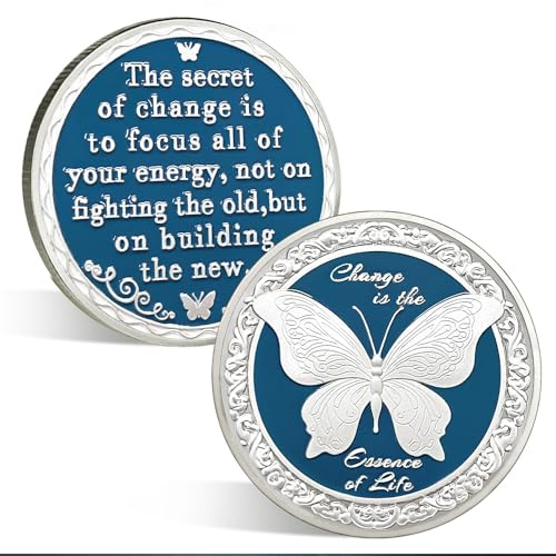ACGZQY Sobriety Chip - Reborn Butterfly AA Coin and Medallion Sobriety Coin Vintage Recovery Chips Sober Anniversary Token Sobriety Gifts NA Alcoholics Anonymous Recovery (Silver)