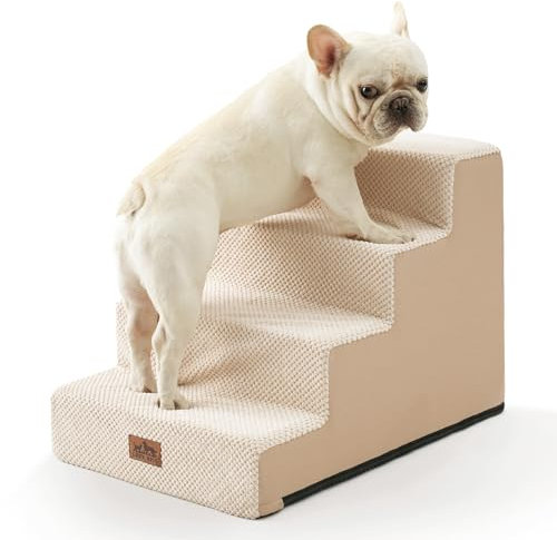 COZY KISS Dog Stairs for Small Dogs, 4 Tier Wider Pet Stairs for Couch and Beds, 17.7 H Non-Slip Dog Steps for Old Cats, Puppy, Small Medium Dogs, 17.7x23.6x17.7 inch, Beige