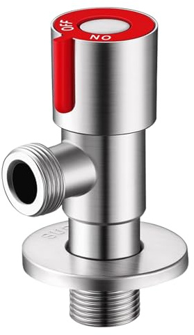 TICFOX Valvola Angolo in Acciaio Inossidabile G1/2, Regolazione Acqua Fredda/Calda per Collegamento Idrico a Parete, Resistente a Perdite, Rapida per Bagno, Cucina, Lavandini (Rosso)