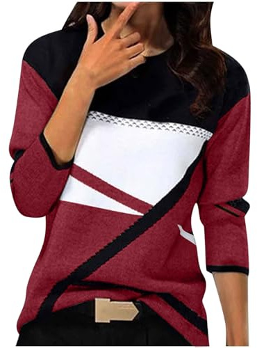 Maglietta Donna Manica Lunga Maglia Cotone Elegante Basic T-Shirt Leggero Top Elasticizzato Casual Tee Shirt Tinta Unita Magliette Blusa Moda Autunno e Inverno