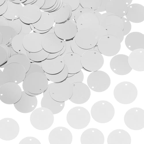 sourcing map 100 Pcs Flat Round Sequins 30mm/1.2 Inch Loose Paillettes Craft Sewing Sequins with Single Side Hole for DIY Embroidery Clothing Jewelry Making, Silver Tone