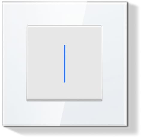 BSEEDLIFE Interrupteur Mural,Interrupteur Encastrable avec Indicateur LED avec Cristal Cadre en Verre,Installation Facile,1 Gang 1 Voie 86 * 86mm Blanc