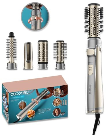 Cecotec Rotierende Warmluftbürste CeramicCare 5in1 AirBrush Gyro Elite. 1100W, Ionenfunktion, 5 Aufsätze, Bidirektionale Rotationsfunktion, Keramikbeschichtung, Kühle Spitze, 3 Temperatureinstellungen