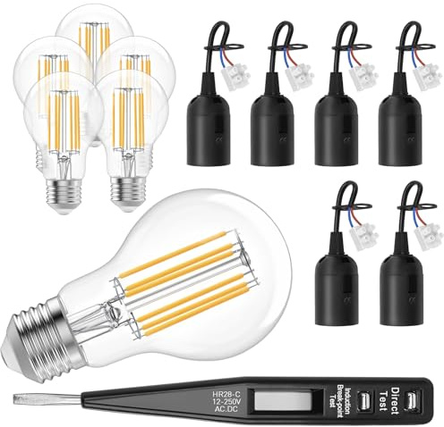 6 stycken lamputtag E27 med kabel 6 x LED-glödlampa E27 1 st. VDE-spänningstest, glödlamphållare med kabel för byggarbetsplats, vardagsrum, LED-design