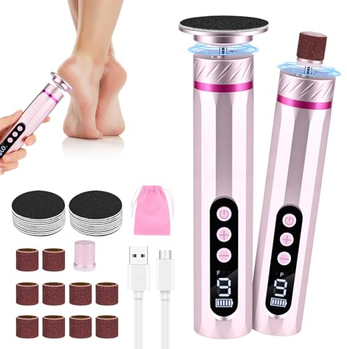 2 EN 1 Recargable Electrica Aparato de Pedicura, Lima Electrica pies Durezas, Pantalla LCD y 9 Niveles para Pieles Muertas, para Secos y Agrietados Talones (Oro rosa)