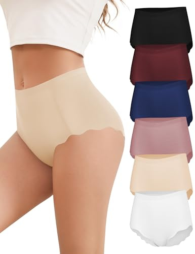 Cevapro Womens Underwear Seamless High Waisted Briefs No Show Full Coverage Wave Edge Ladies Panties 6 Pack