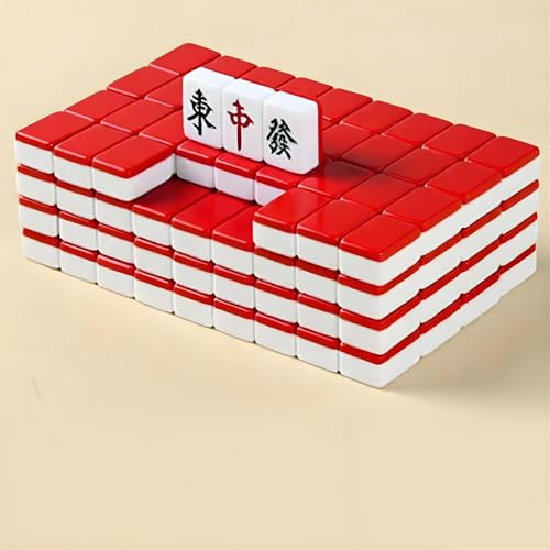 Surwin Mini Mahjong Set, Mahjong Juego de Mesa con 144 Piedras, Juego de Mahjong Tradicional Chino, Juegos Grupal Divertidos portátil para Viajes Casa Fiestas (Rojo)