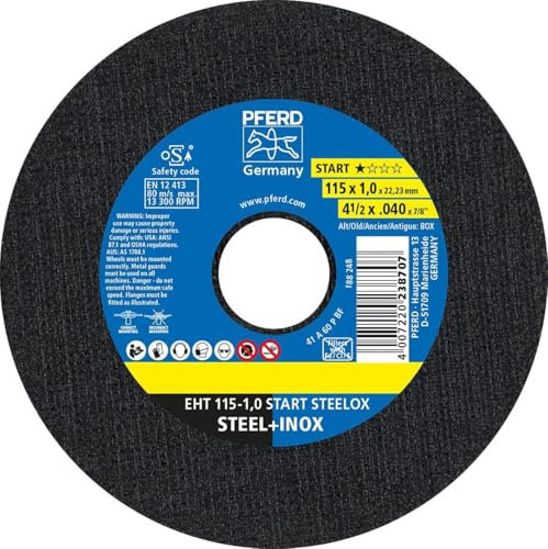 PFERD 1,0 mm Trennscheiben Box - 10 Trennscheiben 115 x 1,0 x 22,23 mm in praktischer Blechdose, 69121067 - für hohe Trennleistung und solide Standzeit auf Stahl und Edelstahl (INOX)