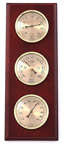 Youshiko 3 in 1 Weather Station for Indoor and Outdoor Use, Barometer Thermometer Hygrometer, Wood Frame Size: 30 x 10 cm)