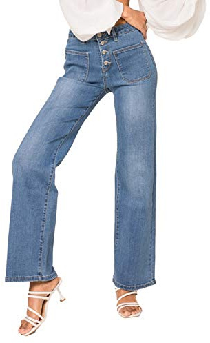 Nina Carter Flared Bootcut Jean pour Femme Taille Haute Évasé Vintage Effet Usé Stretch, Bleu Clair (P139-5), L