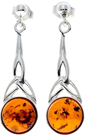 Orecchini pendenti in vero ambra baltica e argento Sterling 925 pendenti stile celtico – 5447, Carta Pietra preziosa Carta Argento Sterling Pietra preziosa Argento Ambra, Ambra