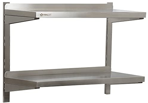 Mahlzeit Mensola da parete in acciaio inox, da cucina, da appendere a parete (80 x 35 cm, 2 ripiani)
