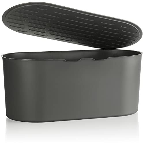 com-four® Brotkasten - Brotdose aus Kunststoff - Box für Misch- und Toastbrot - Küchenzubehör - mit Brotschneidebrett (1 Stück - anthrazite)