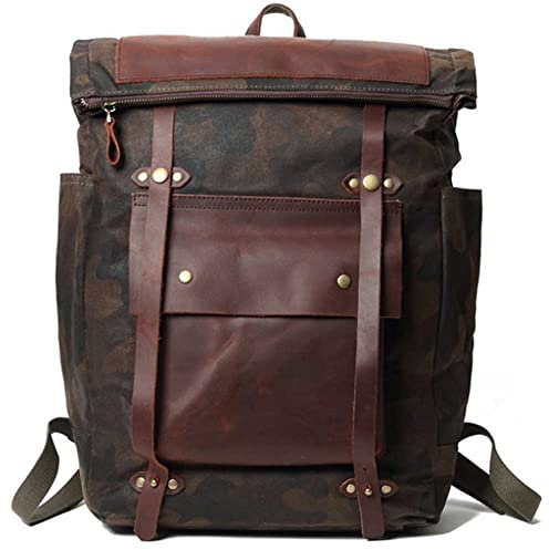 Vintage wasserdichter gewachster Canvas Rucksack für Männer Großer Militärrucksack Taktische Reise BackpaforWork,Schule,Camping,Jagd,Wandern Brown