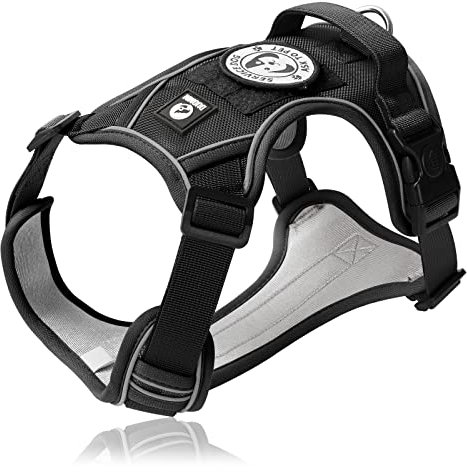Hundegeschirr für große Hunde mit Kontrolle Griff, No Pull Hundegeschirr Grosse Hunde Atmungsaktiv Reflexstreifen Brustgeschirr (Schwarz L)