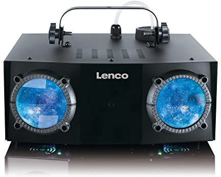 Lenco LFM-110 Dual Matrix RGB Partylicht - mit Nebelmaschine - integrierte Lichtshowprogramme - 1 Liter Fassungsvermögen für Nebelflüssigkeit - Nebel-Timer - schwarz
