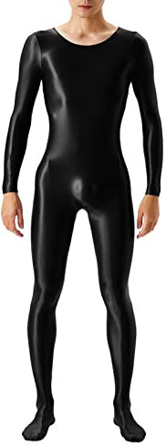 Herren Wetlook Jumpsuit Langärmeliger Glänzende Langarm Body Wetlook Danz Ballett Trikot Gymnastikanzug Turnanzug Metallic Einteiler Bodysuit Hosenanzug aus Lackleder für Herren