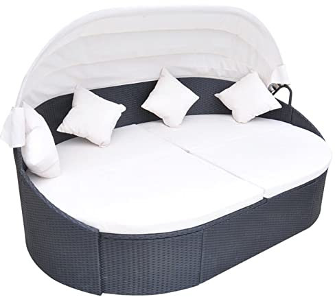 Festnight sonneninsel mit Dach gartenbett Outdoor mit Dach Lounge Sonnenliege Gartenliege Garnitur Gartenset gartenlounge Outdoor gartenliege Rattan Liegestuhl Rattan Schwarz