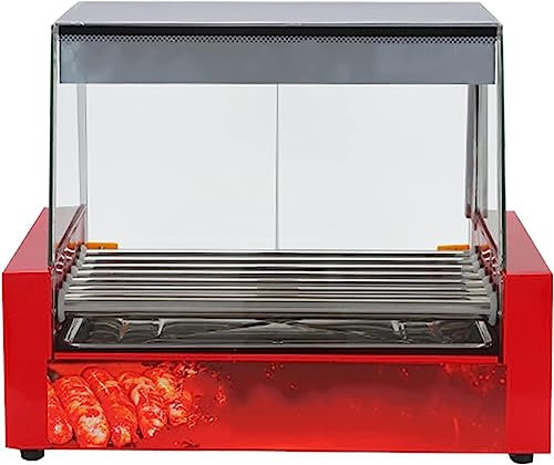 Machine à Hot Dog 1080W Saucisse Grill Cuiseur Machine 24 Hot Dog 7 Rouleau Grill Cuiseur Machine avec Bac D'égouttement Amovible en Acier Inoxydable Et Capot en Verre, Lumières LED (Size : with Door