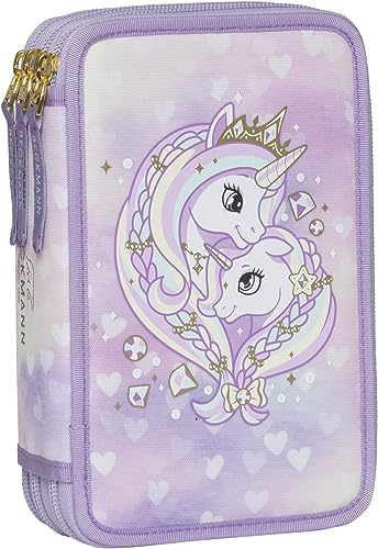 Beckmann, 3-fächrige Federmappe Unicorn Princess Purple, mit Inhalt, Mäppchen Federtasche, Grundschule, 1. Klasse, Purple