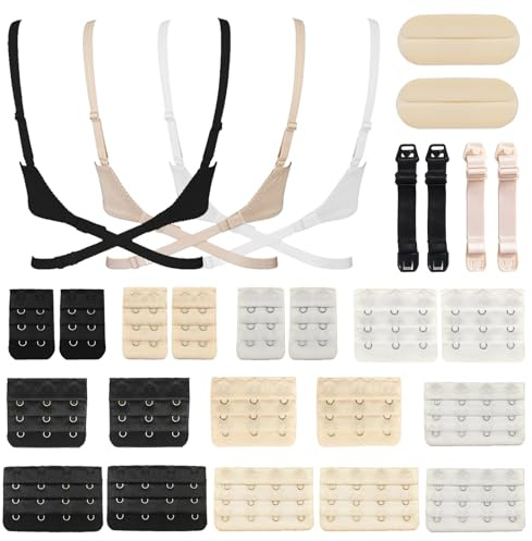 27pcs Comfortable Bra Extender Set, 3 Rows x 4 Hooks, 3 Rows x 3 Hooks, 3 Rows x 2 Hooks, Elastic Bra Strap Extender for Women, Bra Extension Strap, Beige/White/Black