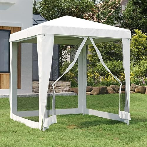 Festnight Carpa Plegable Gazebo con 4 Paredes de Malla Cenador Jardín Carpa Profesional para Fiestas, Camping, Exterior, Terraza, Blanco 2x2 m
