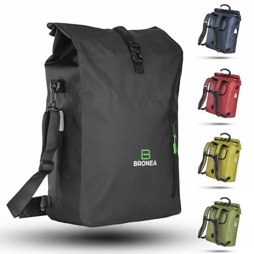 Bronea 3 in 1 Fahrradtasche Wasserdicht - 28L - Kombi Rucksack & Umhängetasche - Gepäckträgertasche für Fahrrad - WaterBlock Material - Integrierte Laptoptasche - Schnellmontage an Gepäckträger