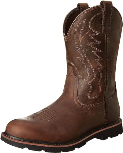 ZWESKUX Botas de vaquero para hombre con punta redonda bordada, botas occidentales tradicionales, botas de trabajo,42,Brown