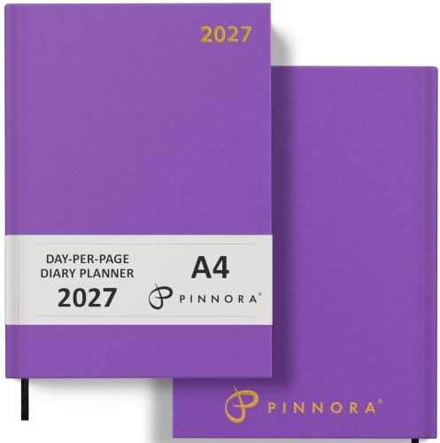 Pinnora Diary 2027 A4 Day Per Page, Purple Year Planner Organiser 2027 Day Per Page, 2027 Planner, Home, School & Office, Hard Back 2027 Diaries, A5 & A4 2027 Diary in Day Per Page & Week To View