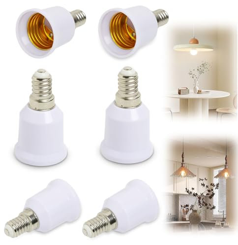 Adaptador de Casquillo E14 a E27, Juego de 6 Convertidores de Lámpara para Bombillas LED, Halógenas e Incandescentes, Para dormitorios, salas de estar