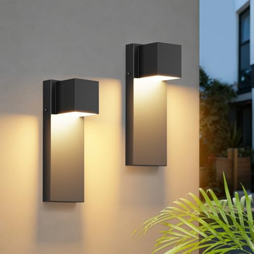 K-Bright 16W Lampara de Pared Interior/Exterior IP65, Aplique Pared LED Exterior de 3000K Blanco Cálido Perfecto Para Dormitorio, Patio,Terraza, Corredor ,Acero inoxidable + PC(Negro)