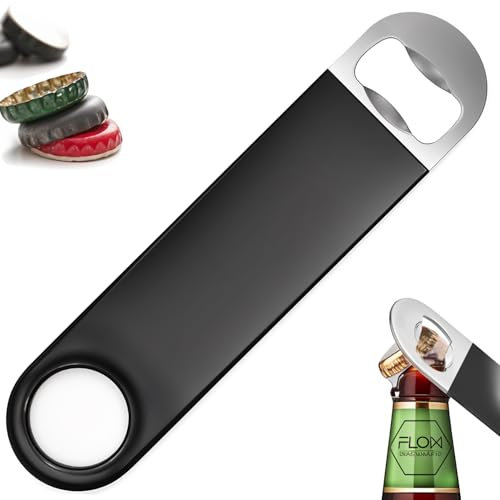 FLOW Barware Bottle Opener, 18cm Bar Blade | Rubber Coated Steel Beer Bottle Opener | Professional Dual Version Bar Blades Beer Openers | Black