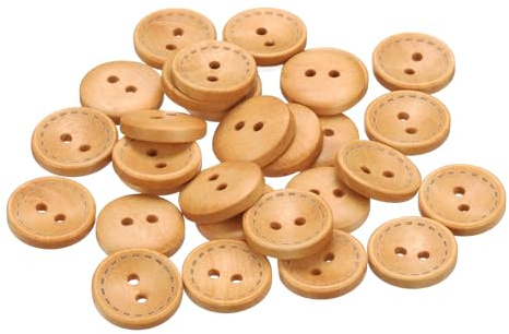 QUARKZMAN 30 stycken knappar 18 mm träknappar 2 hålsknappar, pysselknappar, rund syknappar, skåltyp prickade linjer, ersättningsknappar för dekoration, rockar, kläder, kofta, beige