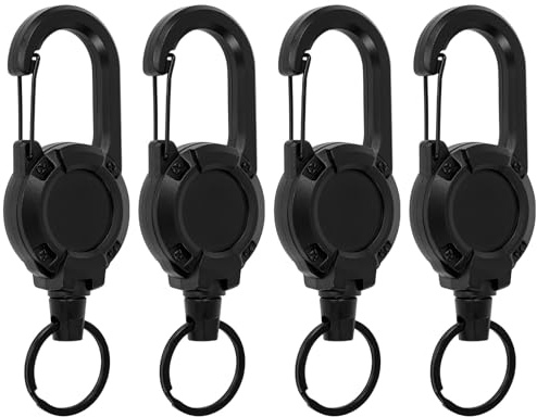 4 Stücke Schlüsselanhänger Ausziehbar,Schlüsselband Ausziehbar Ausweis mit 60 cm Stahlkordel,Einziehbarer Schlüsselanhänger for ID Badge Holder Kartenhalter,Karabiner Schlüsselanhänger (Schwarz)
