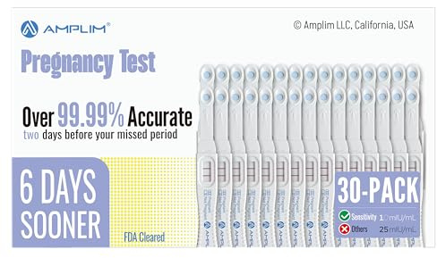 Amplim Early Result Pregnancy Test Sticks | 6 Days Early Detection Pregnancy Tests at Home, 99.99% Accurate, Ultra Sensitive 10 MIU/ml | Fertility HCG Midstream/Dip Rapid Test | 30-Pack