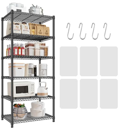 Uptyia Estantería Metálica 6 Niveles, Estante de Almacenaje Comercial, Estante Ajustable de Acero Resistente para Restaurante Garaje Despensa Cocina, Negro (6Tier, 17.7 D x 23.6 W x72 H)