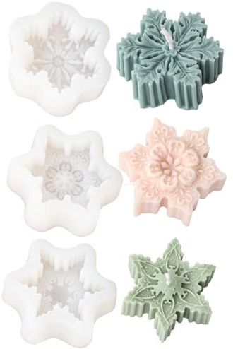 Ashuxxn 3 stycken 3D-snöflingor silikonform 3D snöflinga ljusform jul snöflingor silikonform för snöflingor för ljustillverkning hantverk ornament