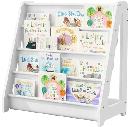 KEEPREAPER Bücherregal Kinder, Kinderregal mit 4 Stofffächern Kinderzimmer Regal 4 Ebenen Bücher-Organizer, 60x30x60cm