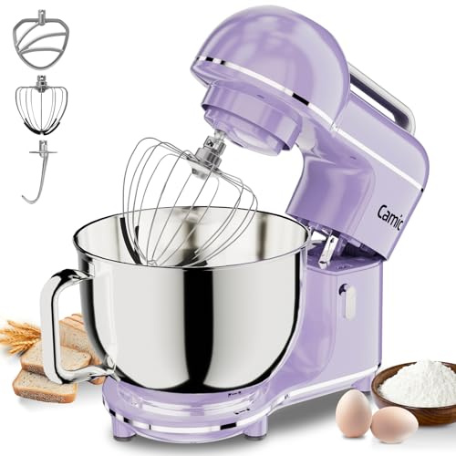 Camic Electric Stand Mixer,7.45 QT,10 Speeds with Dough Hook,Whisk, Flat Beater Attachments, Splash Guard, Easy-Carry Top Handle,3-IN-1 Kitchen Mixer for Baking Cakes Cookie Bread Salad (Light Purple)