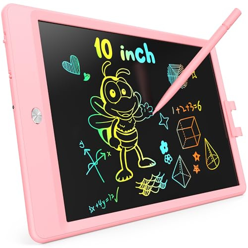 KOKODI LCD Drawing Tablet 10 Inch for Girls Boys, Valentine's Day Easter Birthday Gift for Kids, Toy Gifts for 2 3 4 5 6 7 Years Old, Children Board Drawing Board Educational Reusable (Pink)