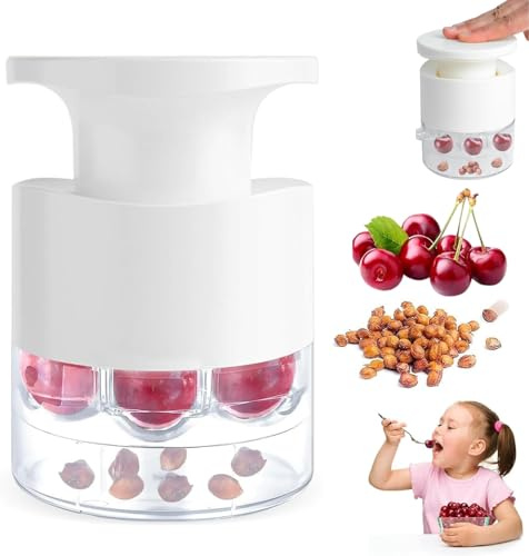 Cherry Stoner Remover,Cherry Pitter,Olive Pitter Stoner Remover,Portable Fruit Seed Rem-Over,Push Type Che-Rry Corer Multiple,with Collection Container,Cherries 7 Holes Pit-TER Tool(White)