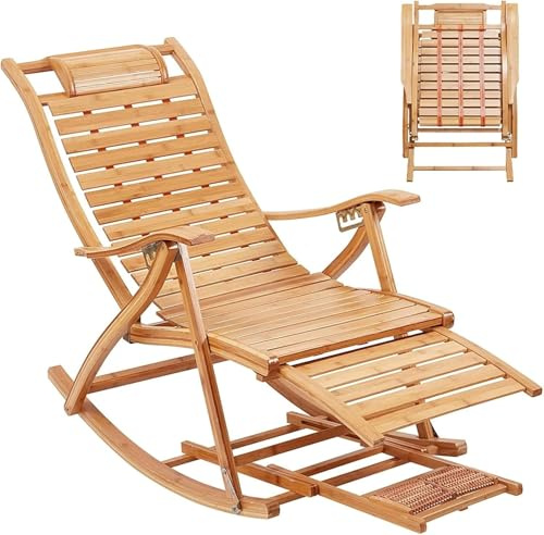 Gdetnysty Sedia a dondolo in bambù, per esterni, con piedini rialzati, struttura stabile e portata 150 kg, per giardino, balcone, terrazza, soggiorno, camera da letto