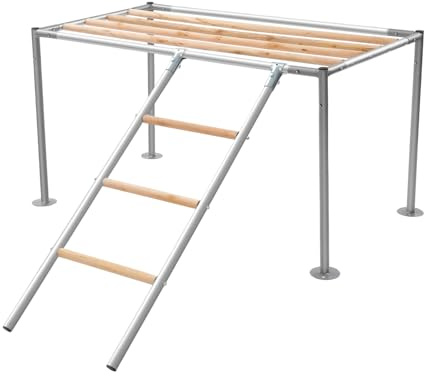 105 x 60 x 60 cm plattform, kycklingstång med klätterstege och viloplatform, sittstänger, kycklinglekställning av galvaniserat rör och eukalyptusträ, kycklinglekställning för upp till 10 hönor