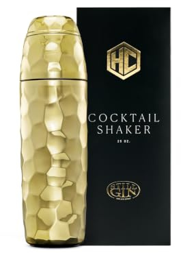 HexClad 25 oz Gold Vacuum Insulated Cocktail Shaker w/Jigger & Strainer