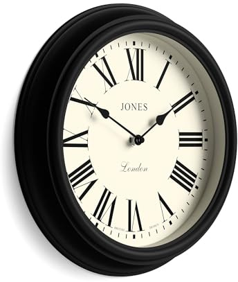 Jones Clocks® Venetian wall clock | Classic round clock | 30cm | Black | Roman numerals | Traditional design ideal for kitchen, living room or bedroom