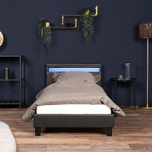 Home Deluxe - LED Bett Astro - Schwarz, 90 x 200 cm - inkl. Lattenrost I Polsterbett Design Bett inkl. Beleuchtung